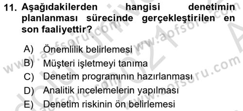 Muhasebe Denetimi Dersi 2021 - 2022 Yılı (Vize) Ara Sınav Soruları 11. Soru
