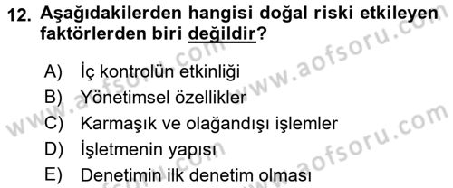 Muhasebe Denetimi Dersi 2021 - 2022 Yılı (Vize) Ara Sınav Soruları 12. Soru