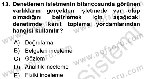 Muhasebe Denetimi Dersi 2021 - 2022 Yılı (Vize) Ara Sınav Soruları 13. Soru