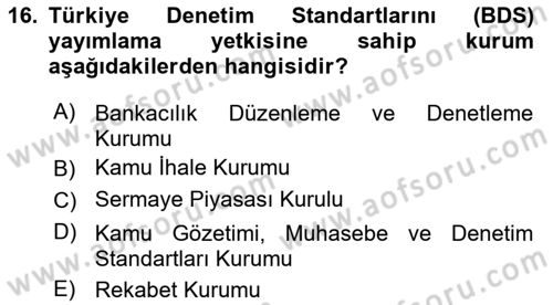 Muhasebe Denetimi Dersi 2021 - 2022 Yılı (Vize) Ara Sınav Soruları 16. Soru