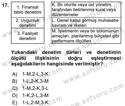 Muhasebe Denetimi Dersi 2021 - 2022 Yılı (Vize) Ara Sınav Soruları 17. Soru