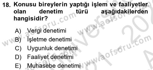 Muhasebe Denetimi Dersi 2021 - 2022 Yılı (Vize) Ara Sınav Soruları 18. Soru