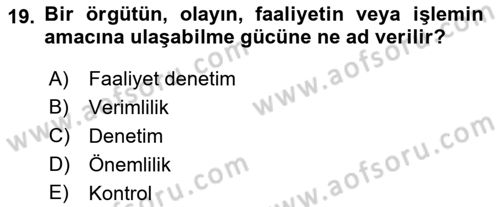 Muhasebe Denetimi Dersi 2021 - 2022 Yılı (Vize) Ara Sınav Soruları 19. Soru
