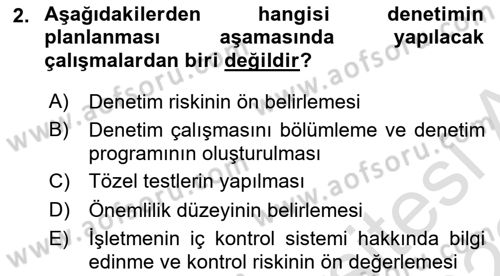 Muhasebe Denetimi Dersi 2021 - 2022 Yılı (Vize) Ara Sınav Soruları 2. Soru