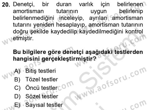 Muhasebe Denetimi Dersi 2021 - 2022 Yılı (Vize) Ara Sınav Soruları 20. Soru