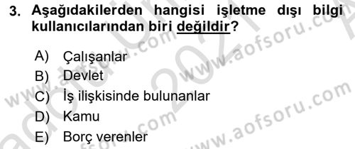 Muhasebe Denetimi Dersi 2021 - 2022 Yılı (Vize) Ara Sınav Soruları 3. Soru