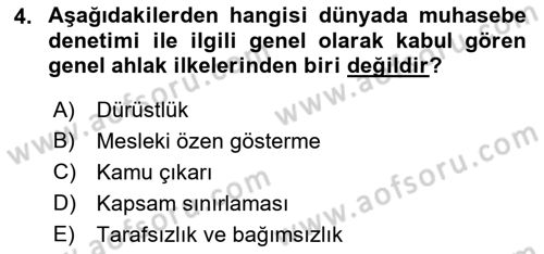 Muhasebe Denetimi Dersi 2021 - 2022 Yılı (Vize) Ara Sınav Soruları 4. Soru