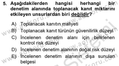 Muhasebe Denetimi Dersi 2021 - 2022 Yılı (Vize) Ara Sınav Soruları 5. Soru