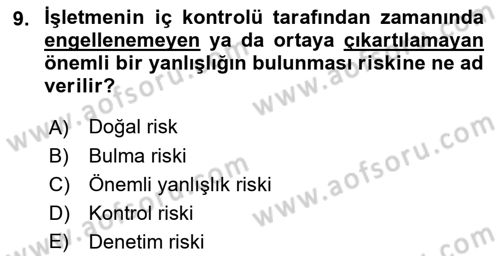 Muhasebe Denetimi Dersi 2021 - 2022 Yılı (Vize) Ara Sınav Soruları 9. Soru