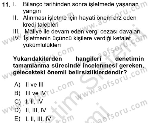 Muhasebe Denetimi Dersi 2021 - 2022 Yılı (Final) Dönem Sonu Sınav Soruları 11. Soru