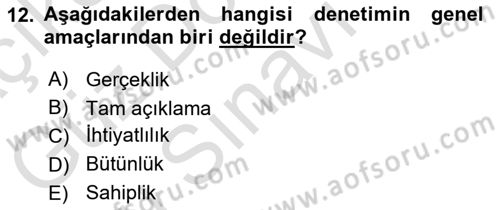 Muhasebe Denetimi Dersi 2021 - 2022 Yılı (Final) Dönem Sonu Sınav Soruları 12. Soru