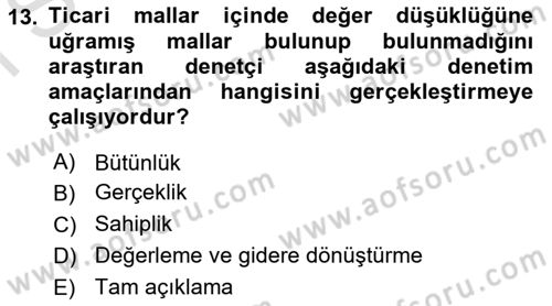 Muhasebe Denetimi Dersi 2021 - 2022 Yılı (Final) Dönem Sonu Sınav Soruları 13. Soru