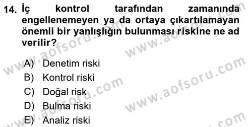 Muhasebe Denetimi Dersi 2021 - 2022 Yılı (Final) Dönem Sonu Sınav Soruları 14. Soru