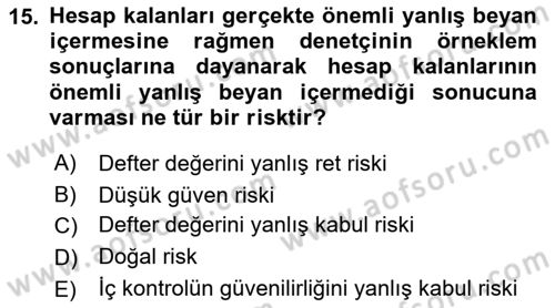 Muhasebe Denetimi Dersi 2021 - 2022 Yılı (Final) Dönem Sonu Sınav Soruları 15. Soru