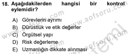 Muhasebe Denetimi Dersi 2021 - 2022 Yılı (Final) Dönem Sonu Sınav Soruları 18. Soru