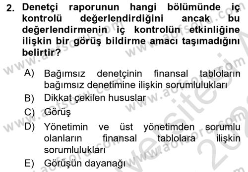 Muhasebe Denetimi Dersi 2021 - 2022 Yılı (Final) Dönem Sonu Sınav Soruları 2. Soru