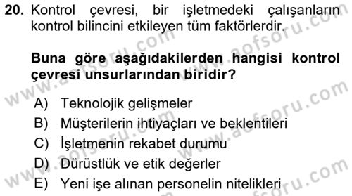 Muhasebe Denetimi Dersi 2021 - 2022 Yılı (Final) Dönem Sonu Sınav Soruları 20. Soru