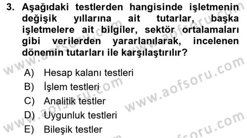 Muhasebe Denetimi Dersi 2021 - 2022 Yılı (Final) Dönem Sonu Sınav Soruları 3. Soru