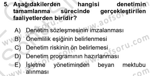 Muhasebe Denetimi Dersi 2021 - 2022 Yılı (Final) Dönem Sonu Sınav Soruları 5. Soru