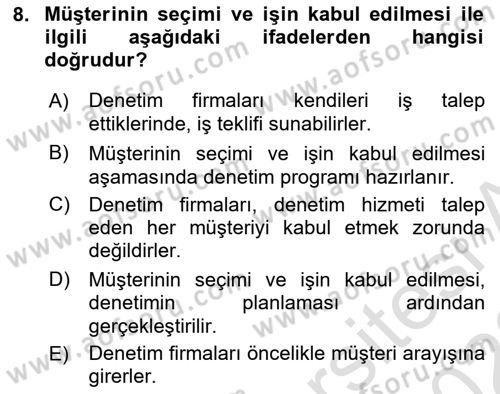 Muhasebe Denetimi Dersi 2021 - 2022 Yılı (Final) Dönem Sonu Sınav Soruları 8. Soru