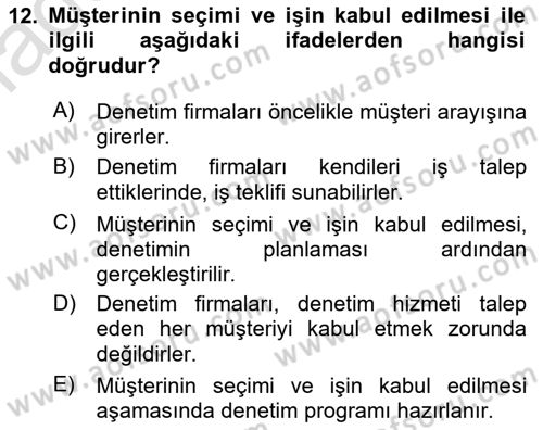 Muhasebe Denetimi Dersi 2021 - 2022 Yılı Yaz Okulu Sınav Soruları 12. Soru