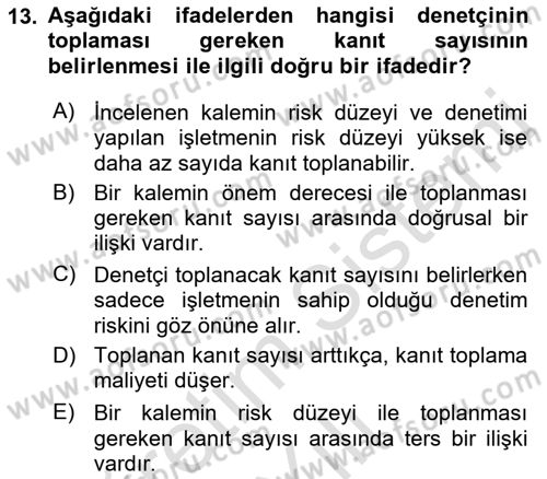 Muhasebe Denetimi Dersi 2021 - 2022 Yılı Yaz Okulu Sınav Soruları 13. Soru