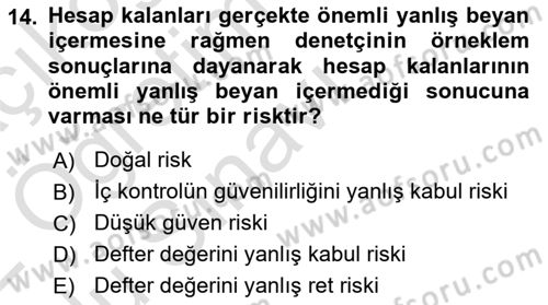 Muhasebe Denetimi Dersi 2021 - 2022 Yılı Yaz Okulu Sınav Soruları 14. Soru