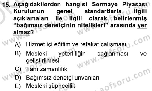 Muhasebe Denetimi Dersi 2021 - 2022 Yılı Yaz Okulu Sınav Soruları 15. Soru