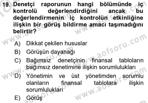 Muhasebe Denetimi Dersi 2021 - 2022 Yılı Yaz Okulu Sınav Soruları 19. Soru