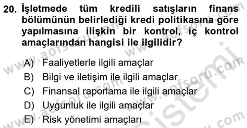 Muhasebe Denetimi Dersi 2021 - 2022 Yılı Yaz Okulu Sınav Soruları 20. Soru