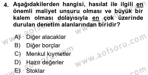 Muhasebe Denetimi Dersi 2021 - 2022 Yılı Yaz Okulu Sınav Soruları 4. Soru