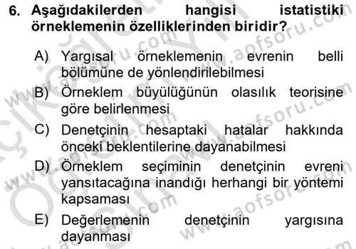 Muhasebe Denetimi Dersi 2021 - 2022 Yılı Yaz Okulu Sınav Soruları 6. Soru