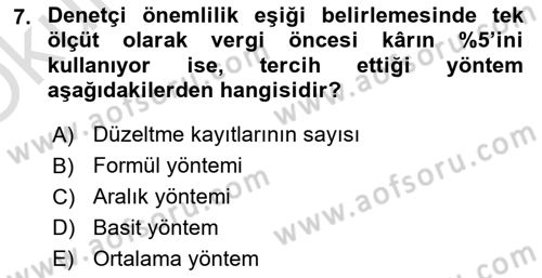Muhasebe Denetimi Dersi 2021 - 2022 Yılı Yaz Okulu Sınav Soruları 7. Soru