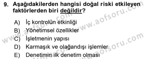 Muhasebe Denetimi Dersi 2021 - 2022 Yılı Yaz Okulu Sınav Soruları 9. Soru
