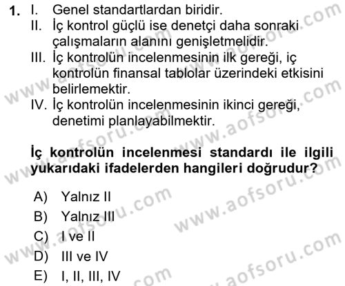Muhasebe Denetimi Dersi 2022 - 2023 Yılı (Vize) Ara Sınav Soruları 1. Soru