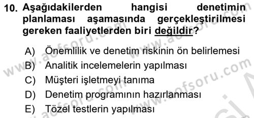 Muhasebe Denetimi Dersi 2022 - 2023 Yılı (Vize) Ara Sınav Soruları 10. Soru