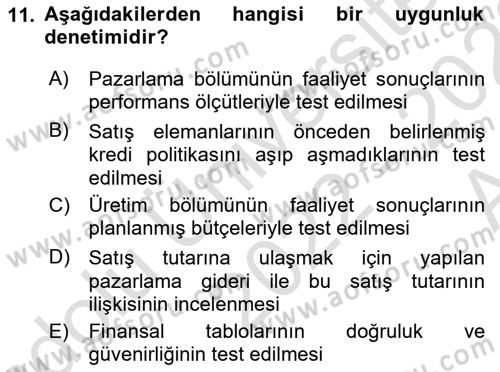 Muhasebe Denetimi Dersi 2022 - 2023 Yılı (Vize) Ara Sınav Soruları 11. Soru