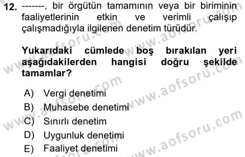 Muhasebe Denetimi Dersi 2022 - 2023 Yılı (Vize) Ara Sınav Soruları 12. Soru
