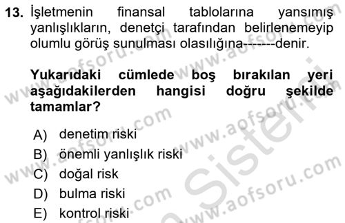 Muhasebe Denetimi Dersi 2022 - 2023 Yılı (Vize) Ara Sınav Soruları 13. Soru