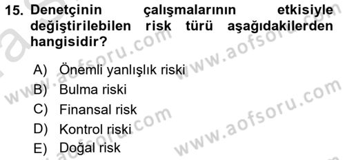 Muhasebe Denetimi Dersi 2022 - 2023 Yılı (Vize) Ara Sınav Soruları 15. Soru
