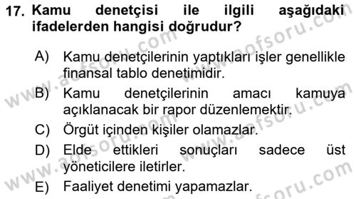 Muhasebe Denetimi Dersi 2022 - 2023 Yılı (Vize) Ara Sınav Soruları 17. Soru