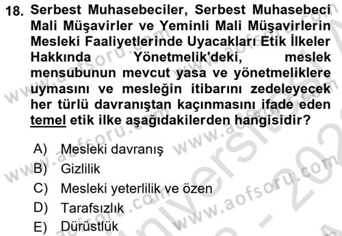 Muhasebe Denetimi Dersi 2022 - 2023 Yılı (Vize) Ara Sınav Soruları 18. Soru