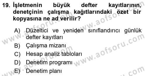 Muhasebe Denetimi Dersi 2022 - 2023 Yılı (Vize) Ara Sınav Soruları 19. Soru