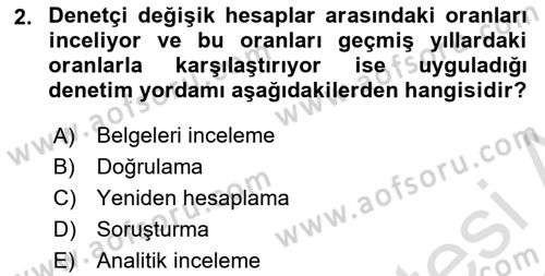 Muhasebe Denetimi Dersi 2022 - 2023 Yılı (Vize) Ara Sınav Soruları 2. Soru
