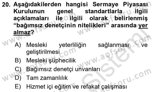 Muhasebe Denetimi Dersi 2022 - 2023 Yılı (Vize) Ara Sınav Soruları 20. Soru