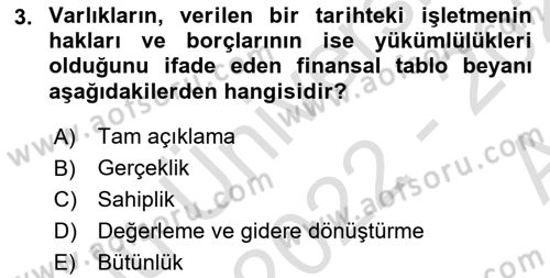 Muhasebe Denetimi Dersi 2022 - 2023 Yılı (Vize) Ara Sınav Soruları 3. Soru