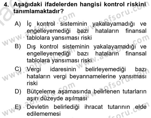 Muhasebe Denetimi Dersi 2022 - 2023 Yılı (Vize) Ara Sınav Soruları 4. Soru