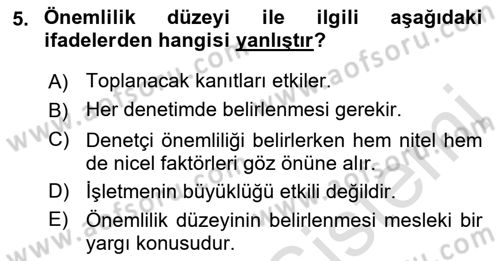 Muhasebe Denetimi Dersi 2022 - 2023 Yılı (Vize) Ara Sınav Soruları 5. Soru