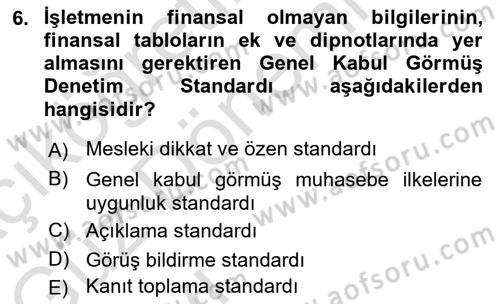 Muhasebe Denetimi Dersi 2022 - 2023 Yılı (Vize) Ara Sınav Soruları 6. Soru