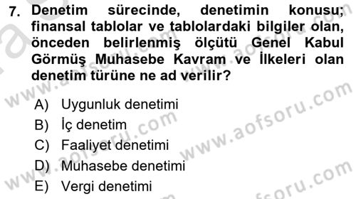 Muhasebe Denetimi Dersi 2022 - 2023 Yılı (Vize) Ara Sınav Soruları 7. Soru